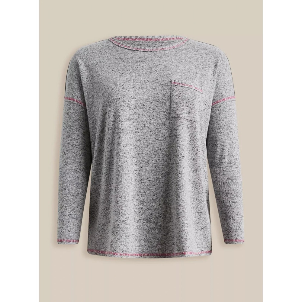 Torrid Relaxed Fit Super Soft Plush Crew Neck Pocket Contrast Stitch Tee Gray M